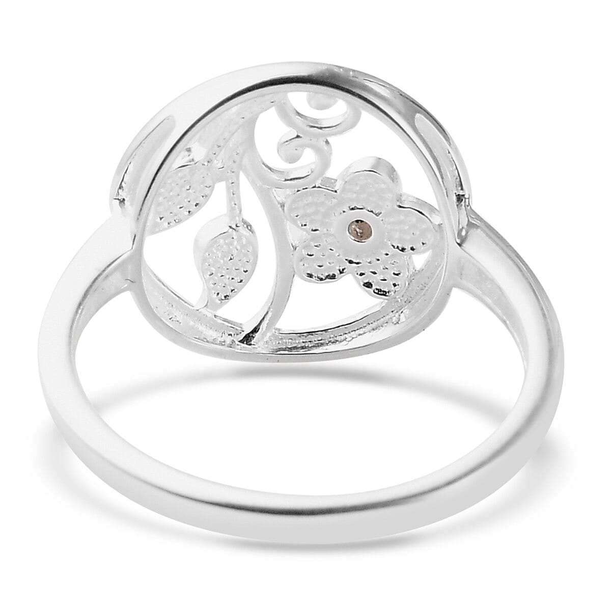 Diamond Jasmine Flower Enamelled Ring in Sterling Silver