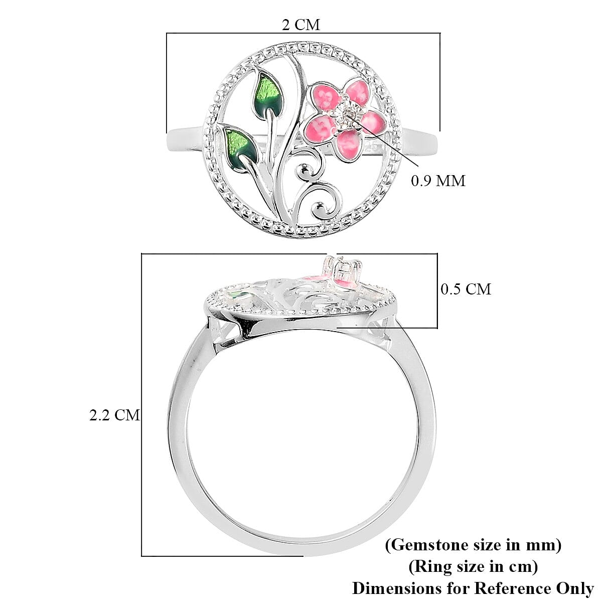 Diamond Jasmine Flower Enamelled Ring in Sterling Silver