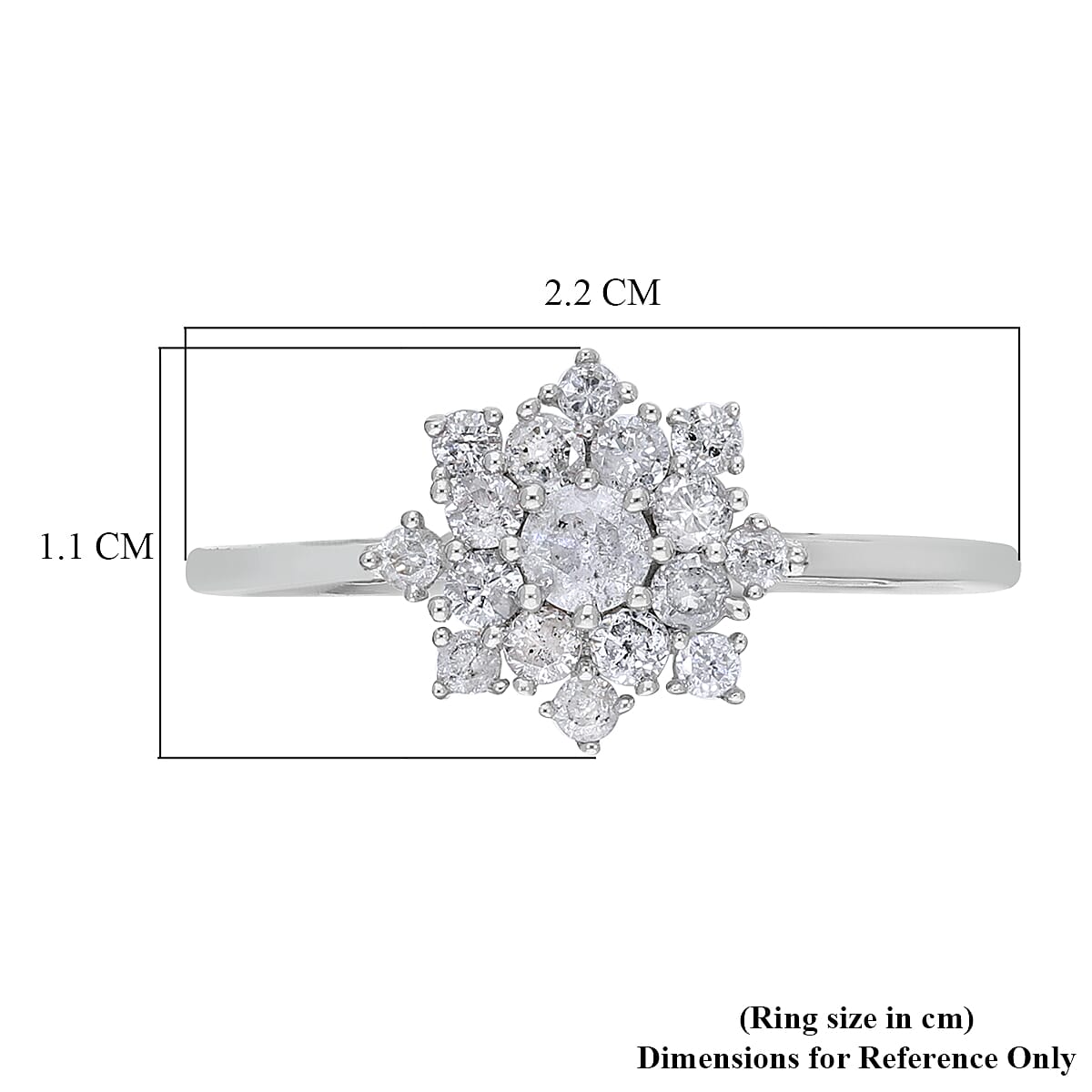 9K White Gold SGL Certified Diamond (I3-G-H) Snowflake Ring 0.50 Ct.