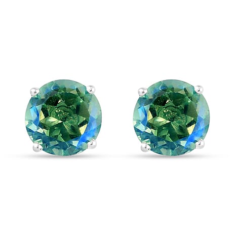 Peacock Triplet Quartz Stud Push Back Earrings in Sterling Silver 2.65 Ct.