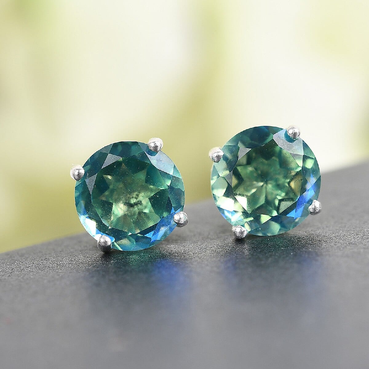 Peacock Triplet Quartz Stud Push Back Earrings in Sterling Silver 2.65 Ct.