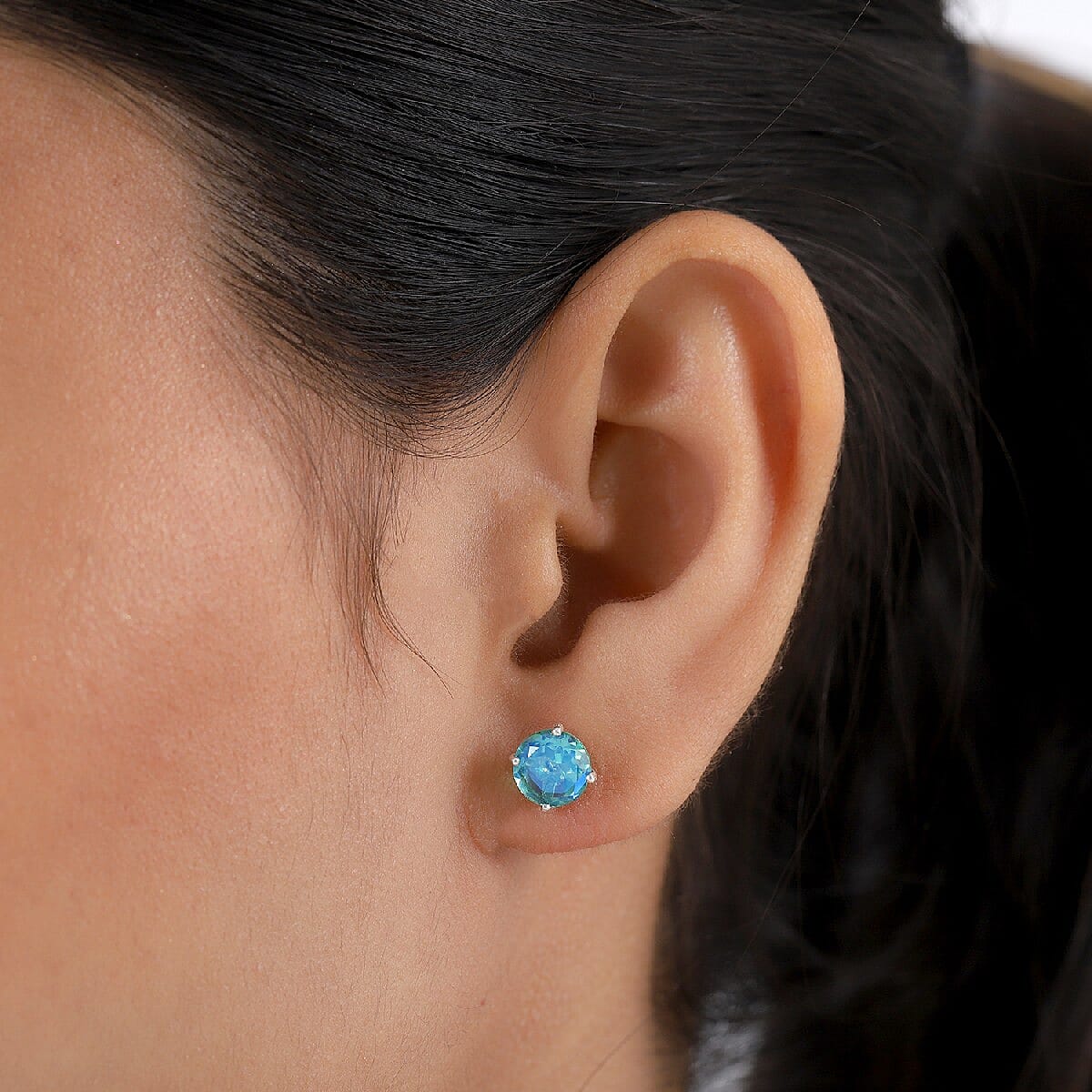 Peacock Triplet Quartz Stud Push Back Earrings in Sterling Silver 2.65 Ct.