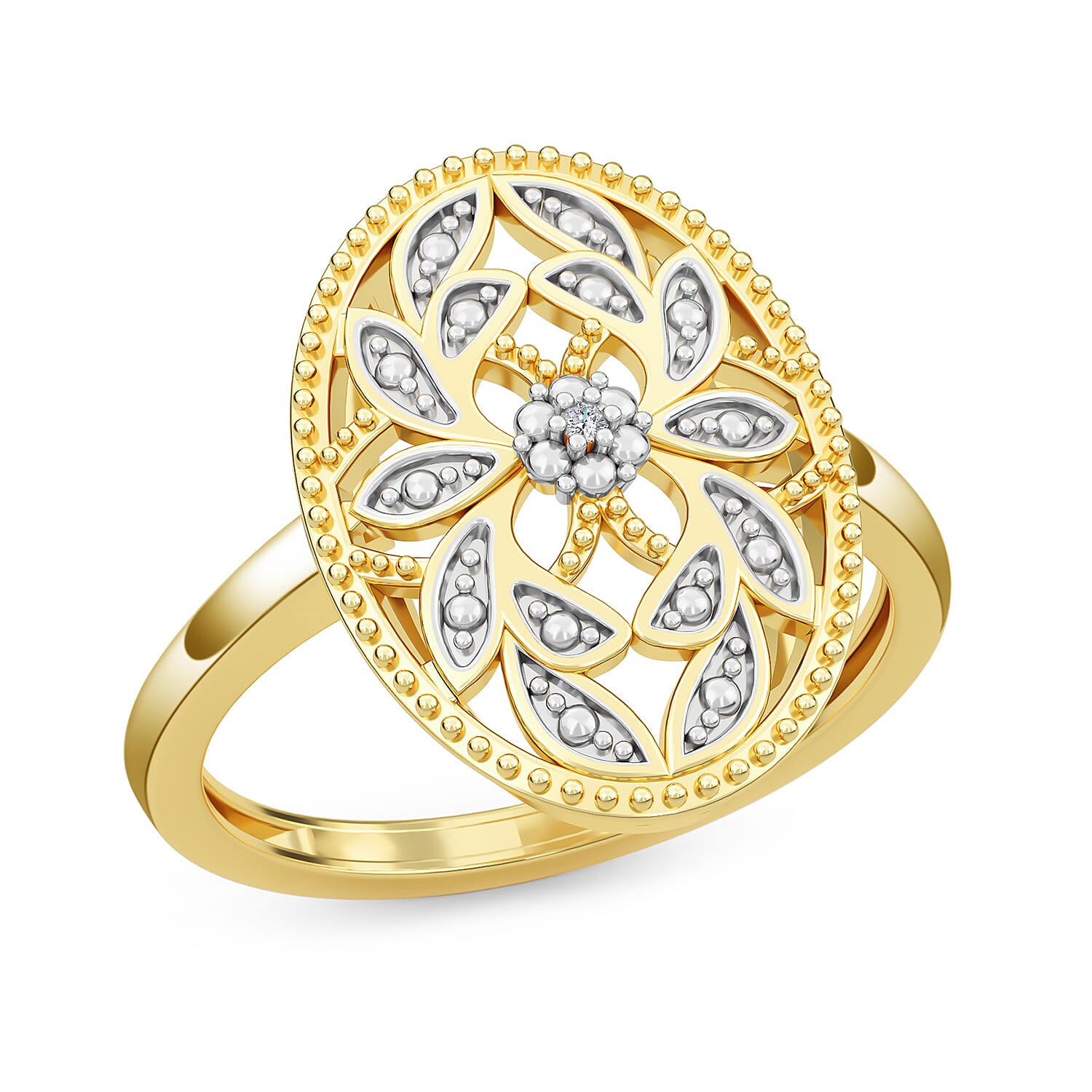Diamond Ring in 18K Vermeil Yellow Gold Plated Sterling Silver
