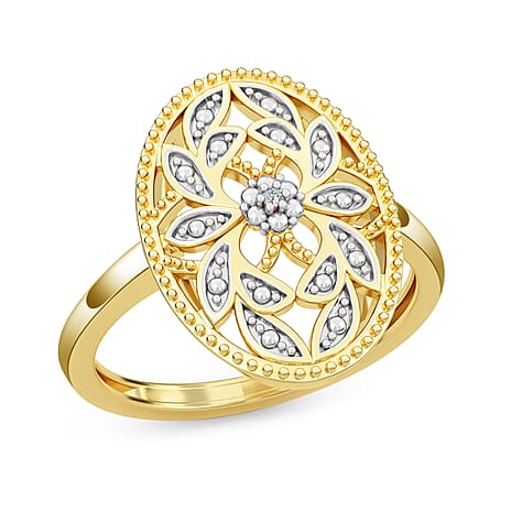 Diamond Ring in 18K Vermeil Yellow Gold Plated Sterling Silver