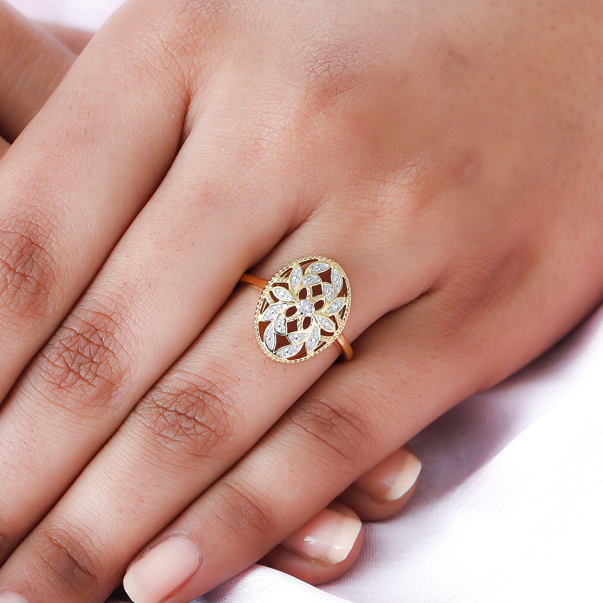 Diamond Ring in 18K Vermeil Yellow Gold Plated Sterling Silver