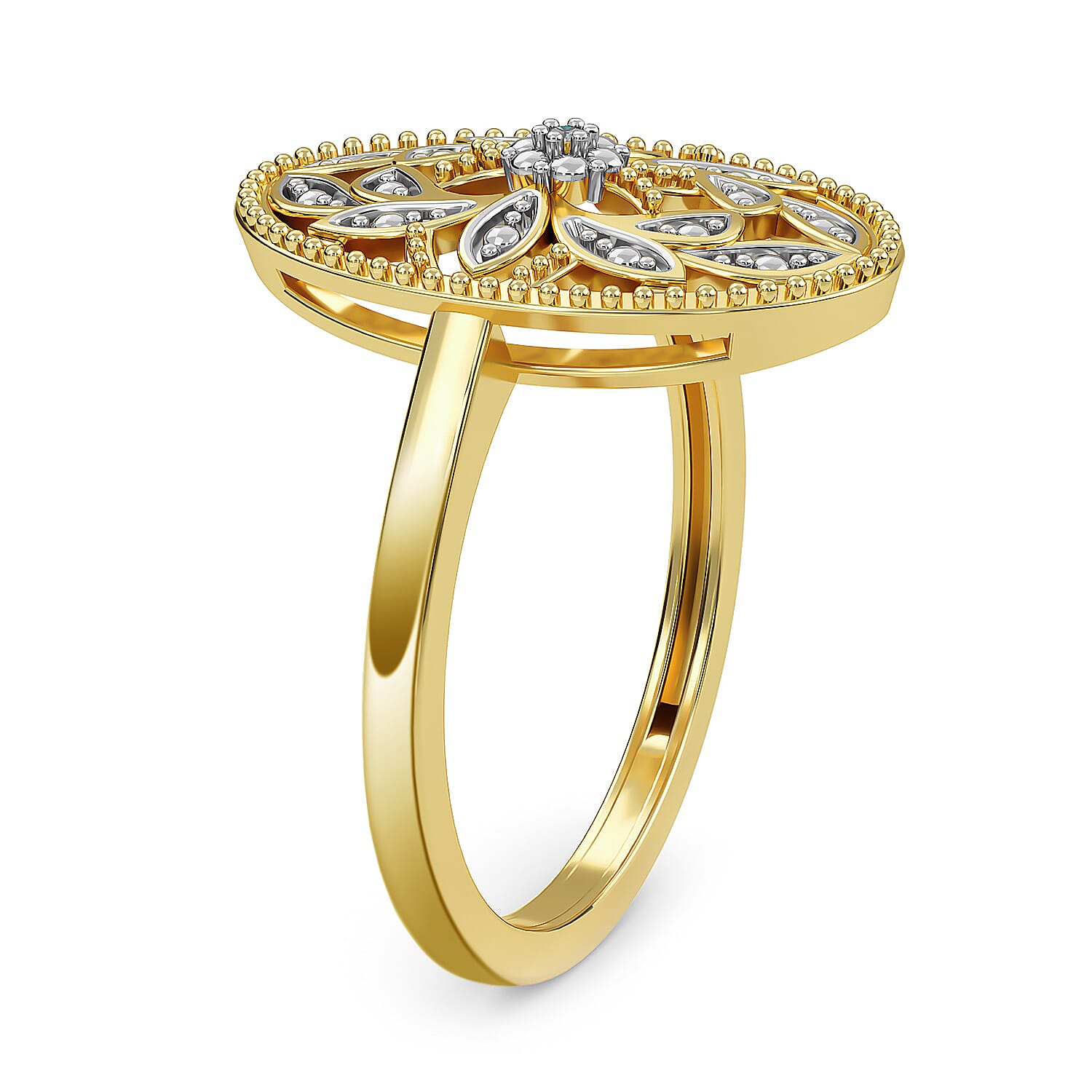 Diamond Ring in 18K Vermeil Yellow Gold Plated Sterling Silver