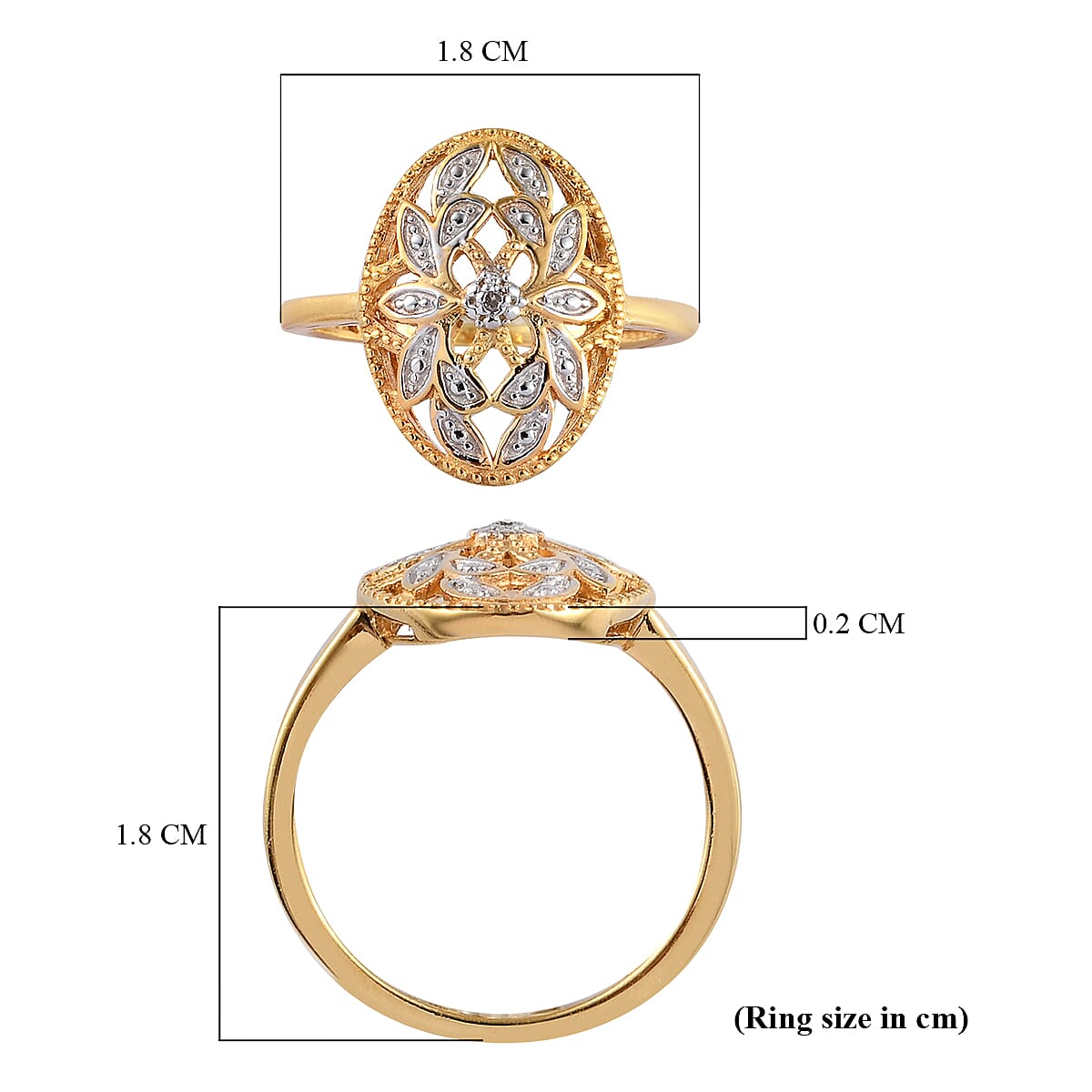 Diamond Ring in 18K Vermeil Yellow Gold Plated Sterling Silver