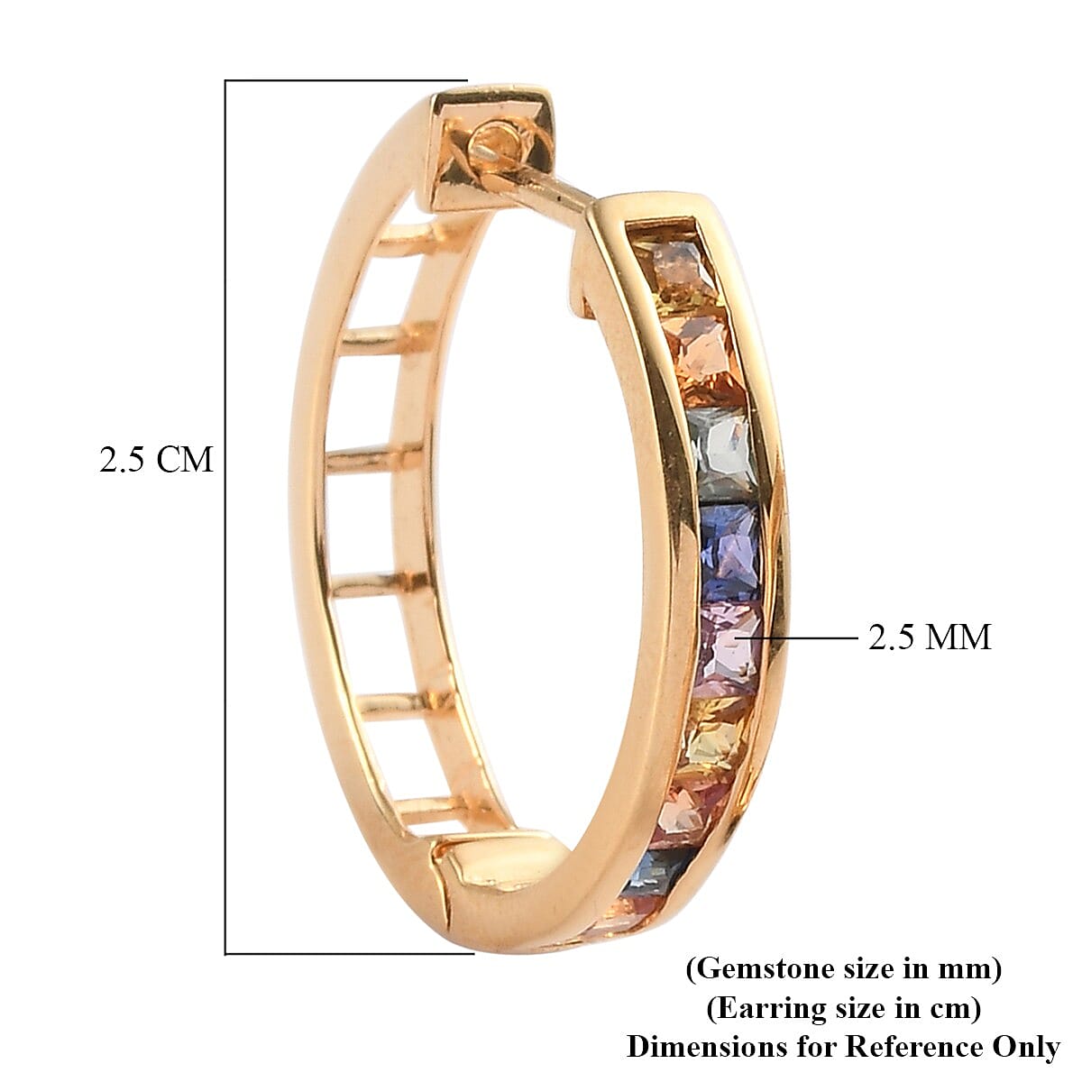 Rainbow Sapphire Full Hoop Earrings (with Clasp) in 14K Gold Overlay Sterling Silver 2.11 Ct.