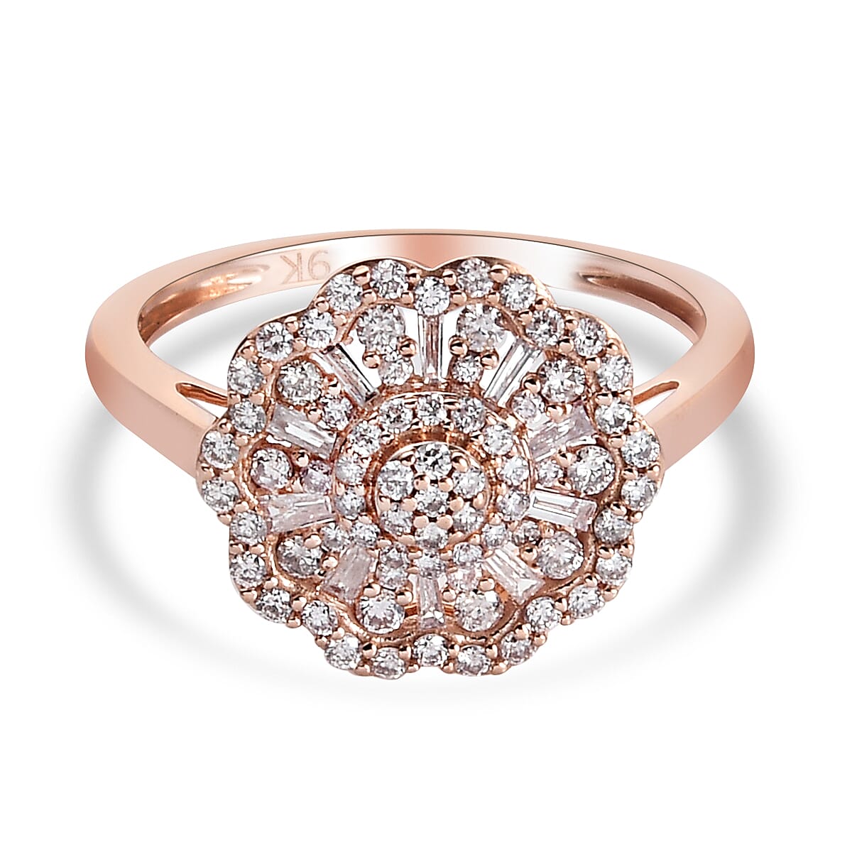 9K Rose Gold Pink Diamond Floral Cluster Ring 0.50 Ct.