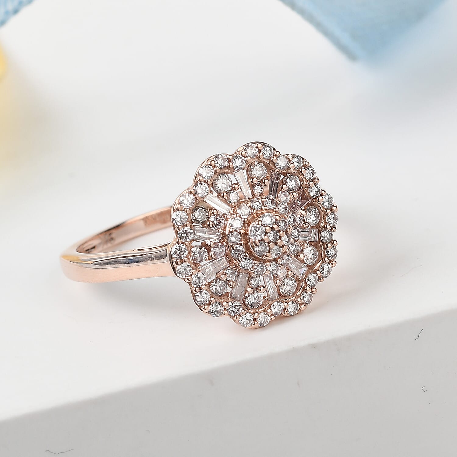 9K Rose Gold Pink Diamond Floral Cluster Ring 0.50 Ct.