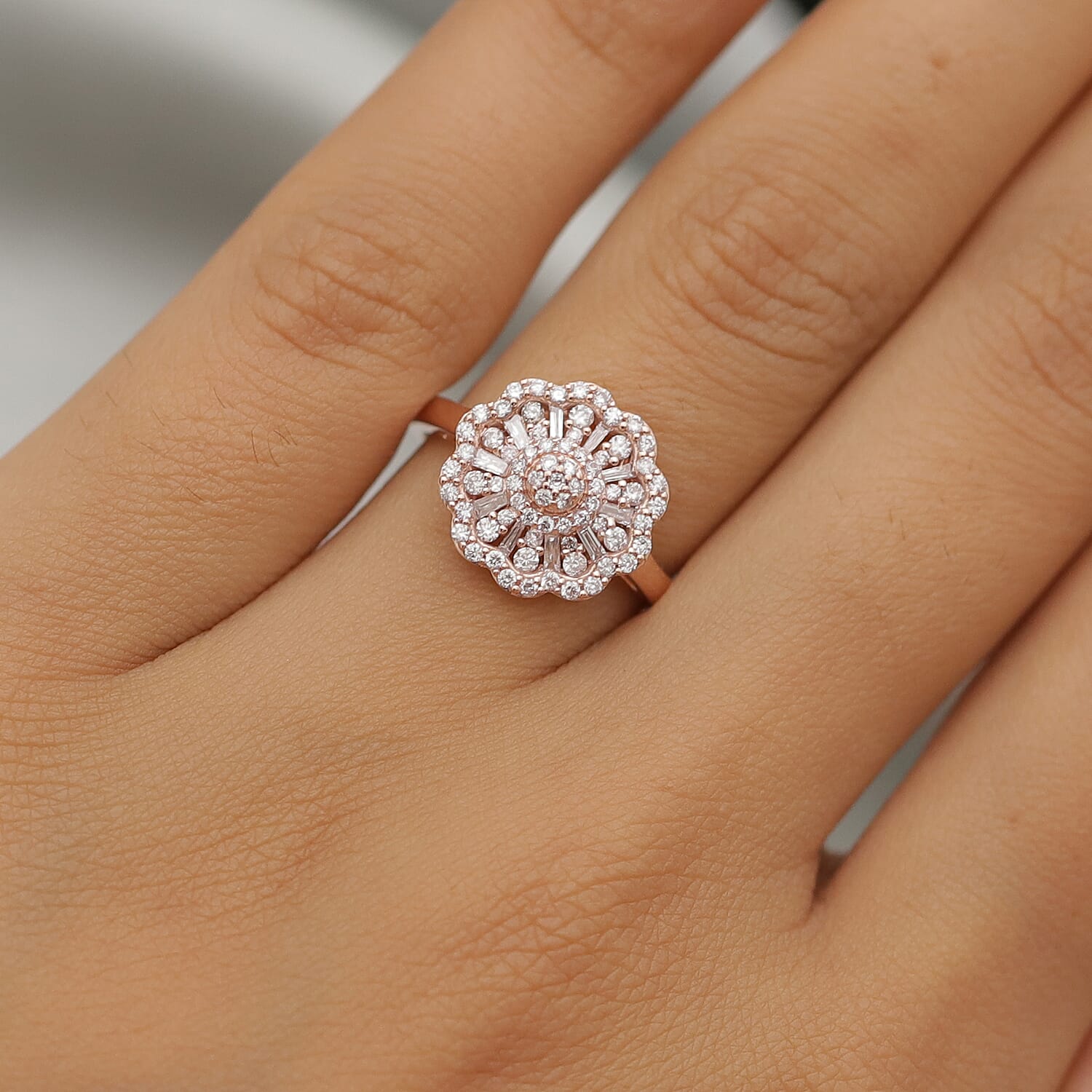 9K Rose Gold Pink Diamond Floral Cluster Ring 0.50 Ct.