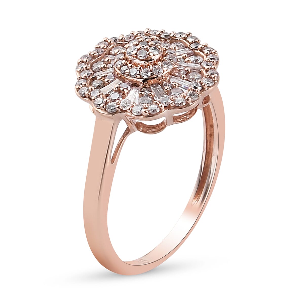 9K Rose Gold Pink Diamond Floral Cluster Ring 0.50 Ct.