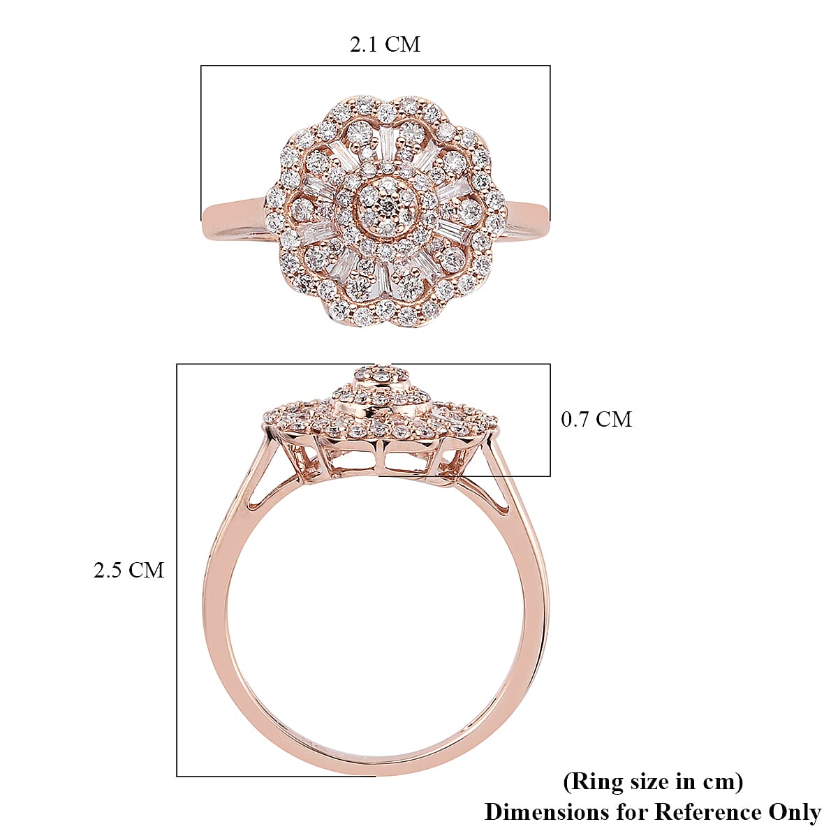 9K Rose Gold Pink Diamond Floral Cluster Ring 0.50 Ct.
