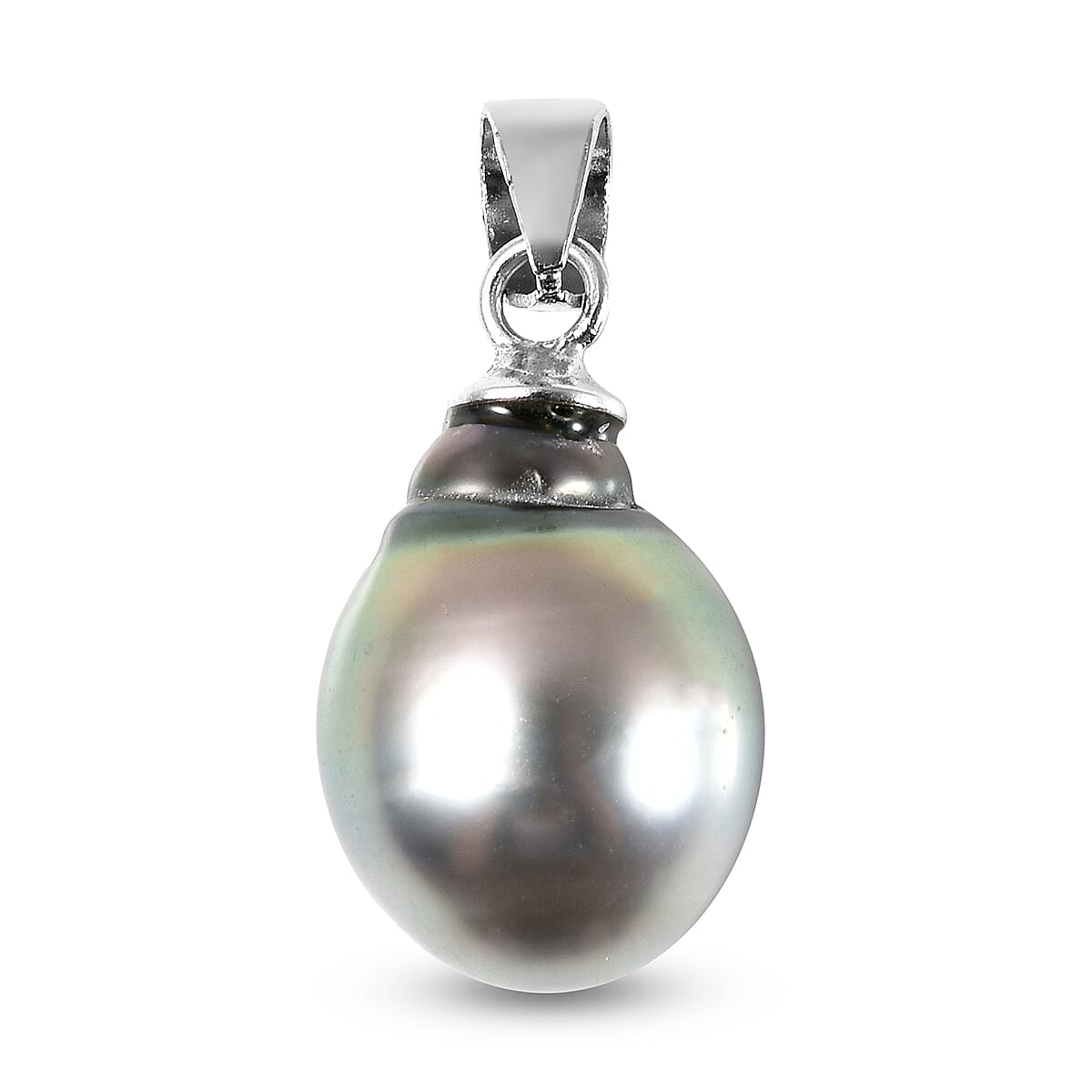 Tahitian Pearl Pendant in Rhodium Overlay Sterling Silver