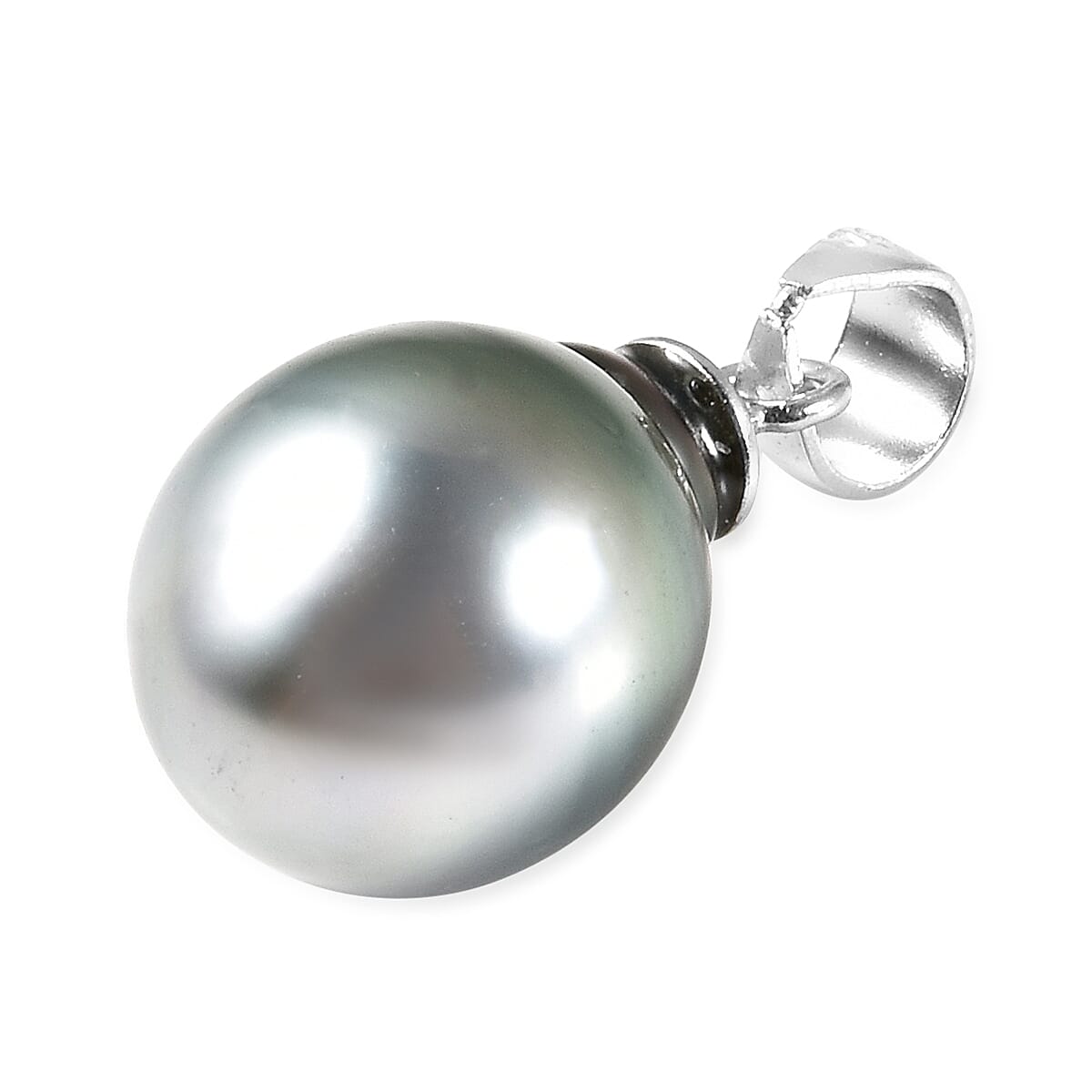 Tahitian Pearl Pendant in Rhodium Overlay Sterling Silver