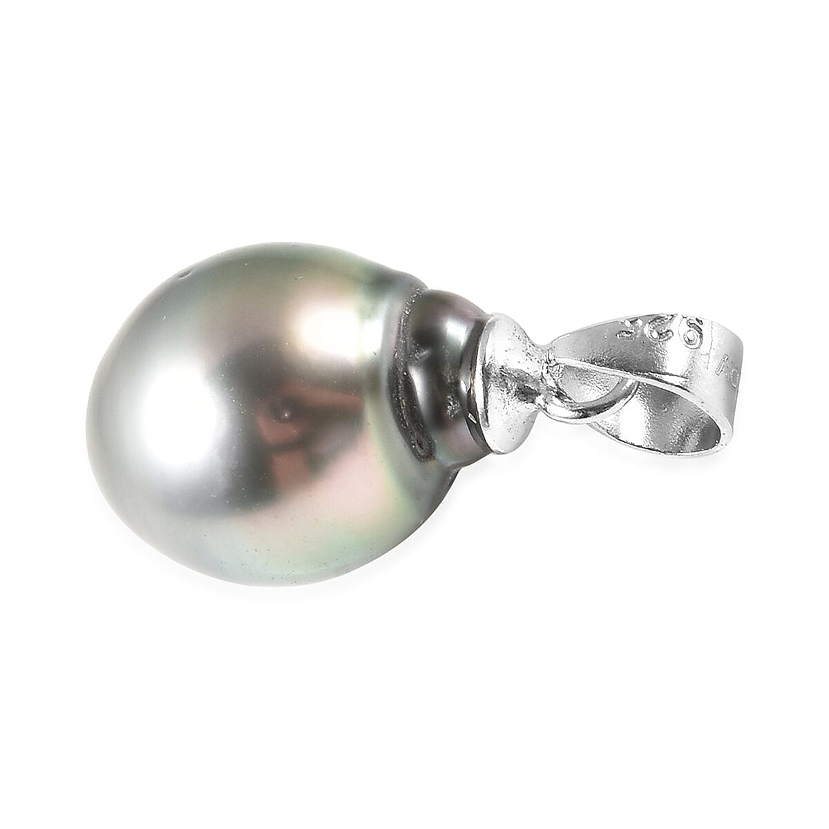 Tahitian Pearl Pendant in Rhodium Overlay Sterling Silver