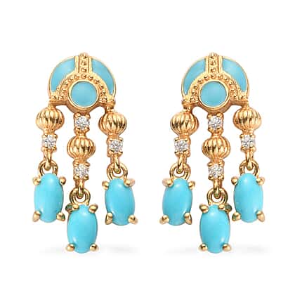 Sleeping Beauty Turquoise and Zircon Dangle Earrings in