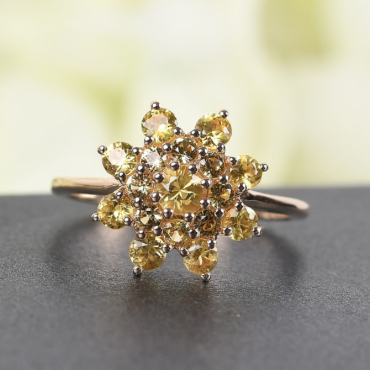 9K Yellow Gold Yellow Sapphire Cluster Floral Ring 1.06 Ct.
