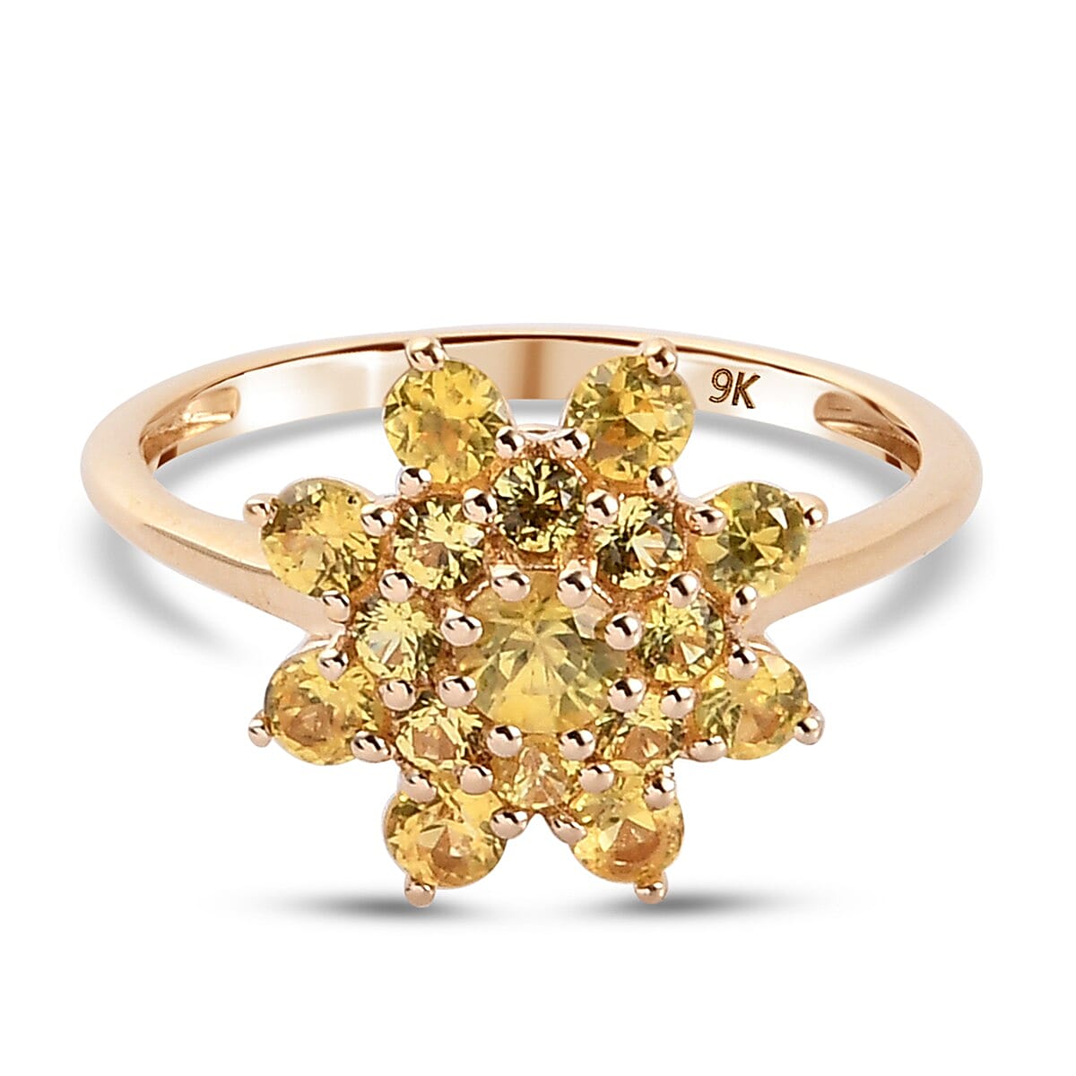 9K Yellow Gold Yellow Sapphire Cluster Floral Ring 1.06 Ct.