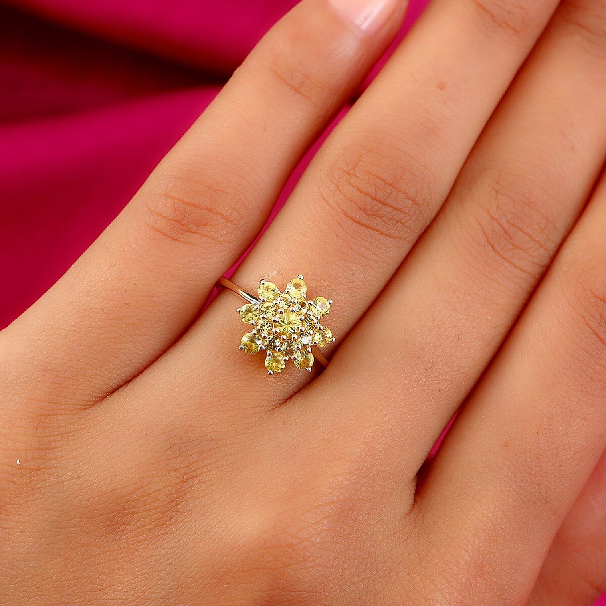 9K Yellow Gold Yellow Sapphire Cluster Floral Ring 1.06 Ct.