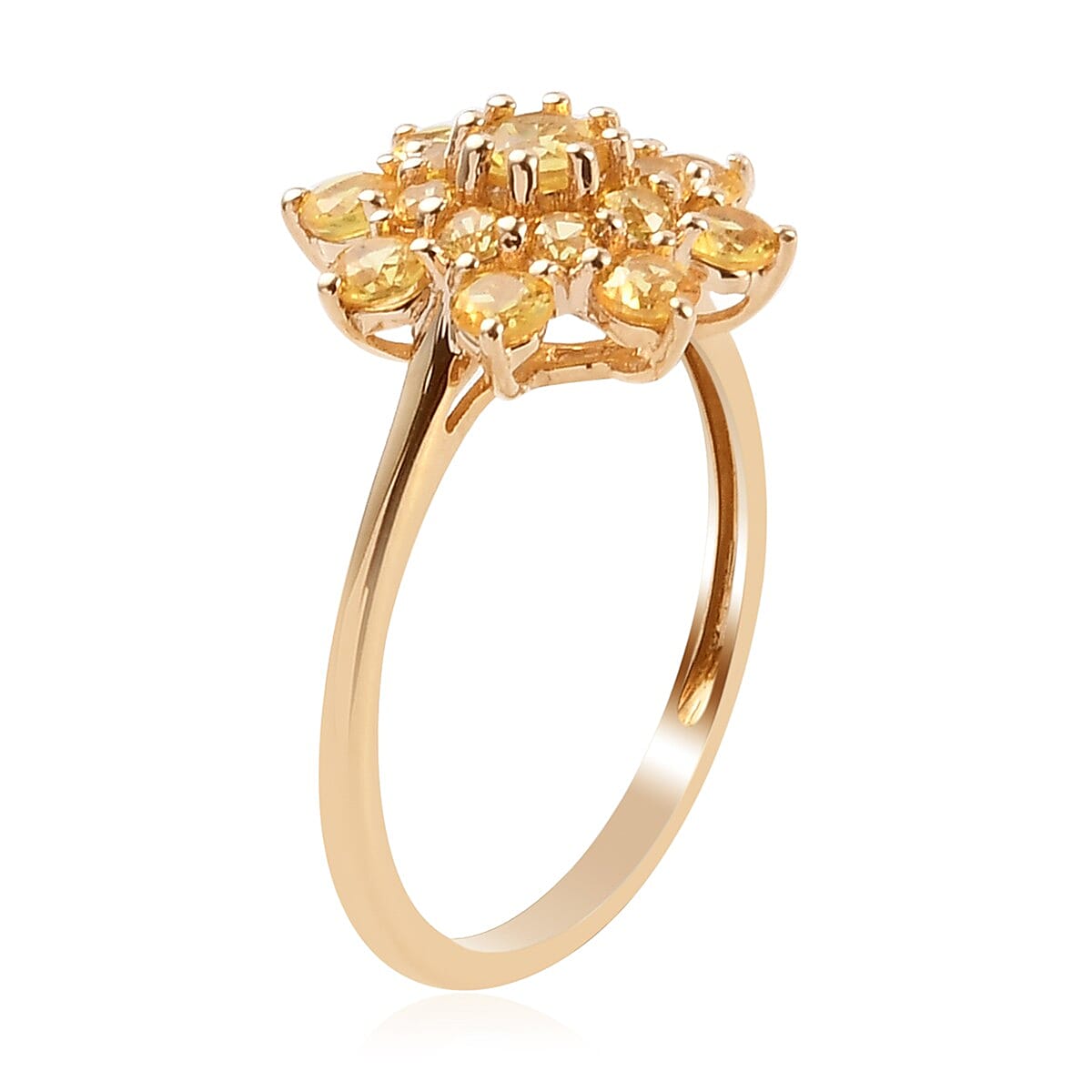 9K Yellow Gold Yellow Sapphire Cluster Floral Ring 1.06 Ct.