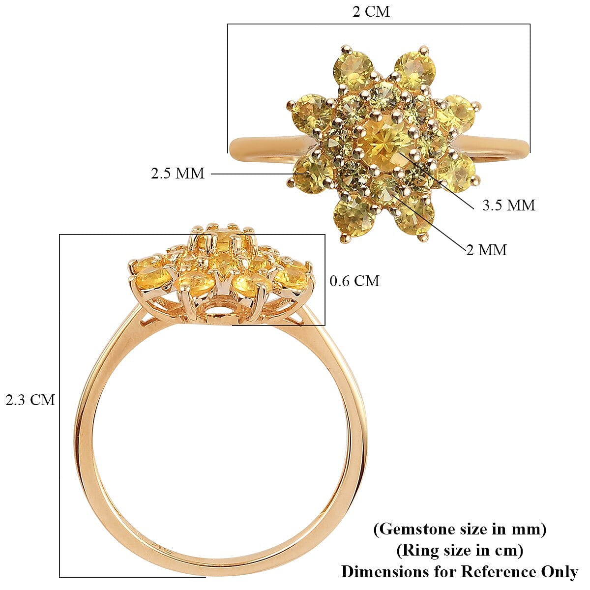 9K Yellow Gold Yellow Sapphire Cluster Floral Ring 1.06 Ct.