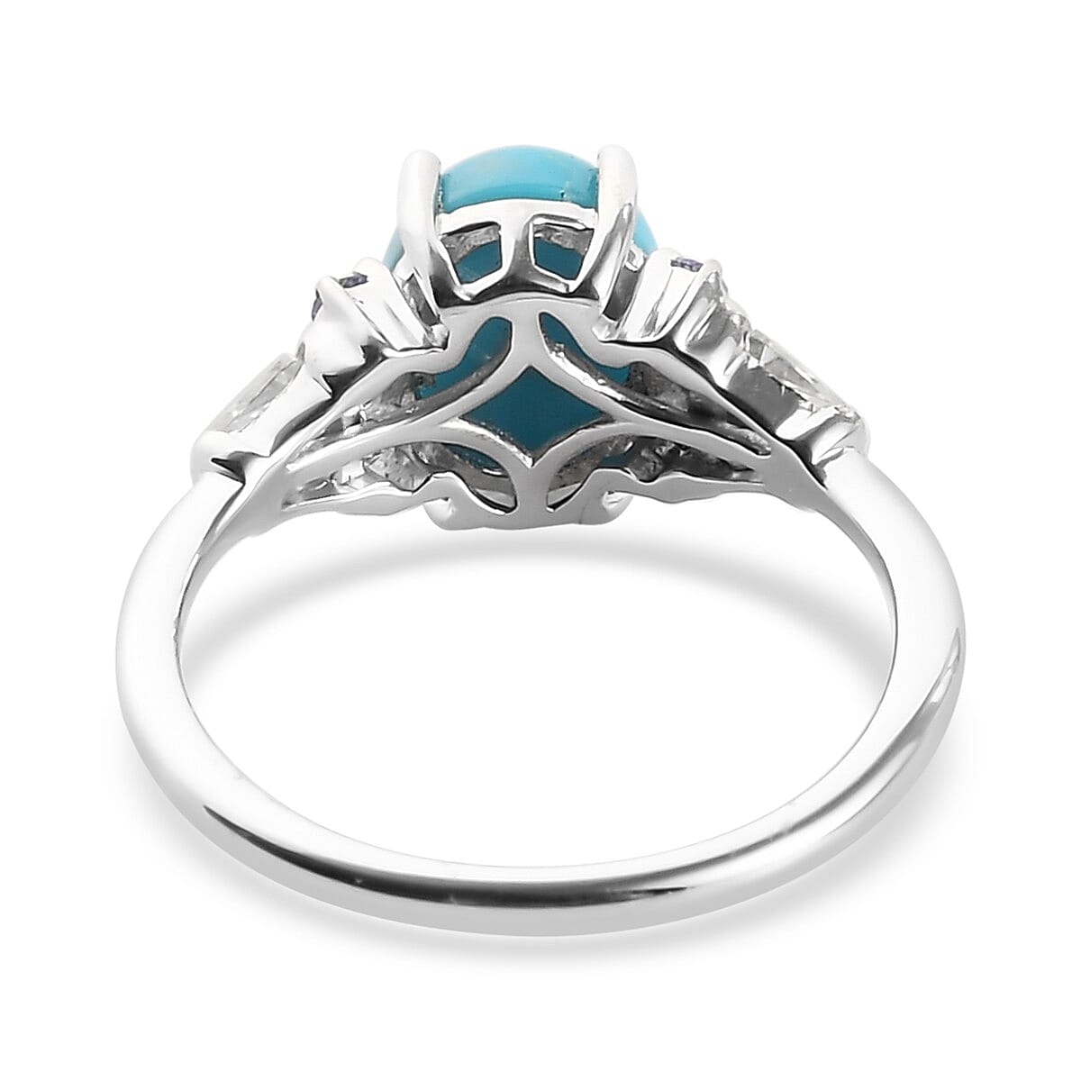 Arizona Sleeping Beauty Turquoise, Tanzanite and Natural Cambodian Zircon Ring in Platinum Overlay Sterling Silver 2.10 Ct.