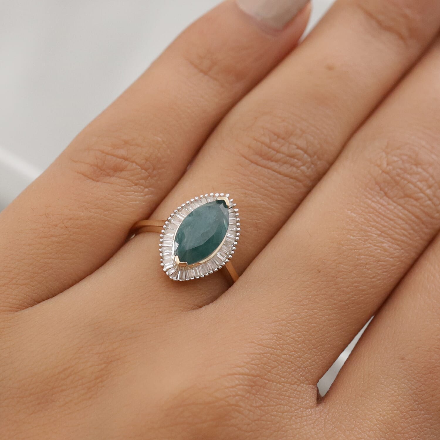 9K Yellow Gold AAA Grandidierite and Diamond Halo Ring 1.95 Ct.