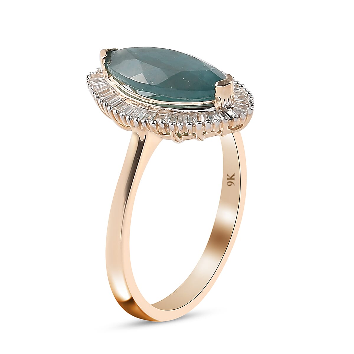 9K Yellow Gold AAA Grandidierite and Diamond Halo Ring 1.95 Ct.