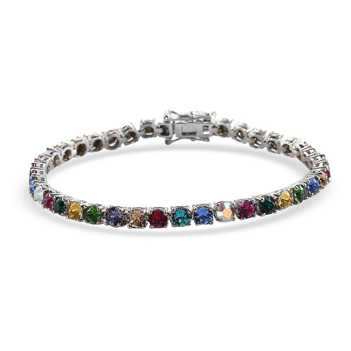 Lustro Stella Rainbow Colour Crystal Bracelet (Size 7) in Silver Tone