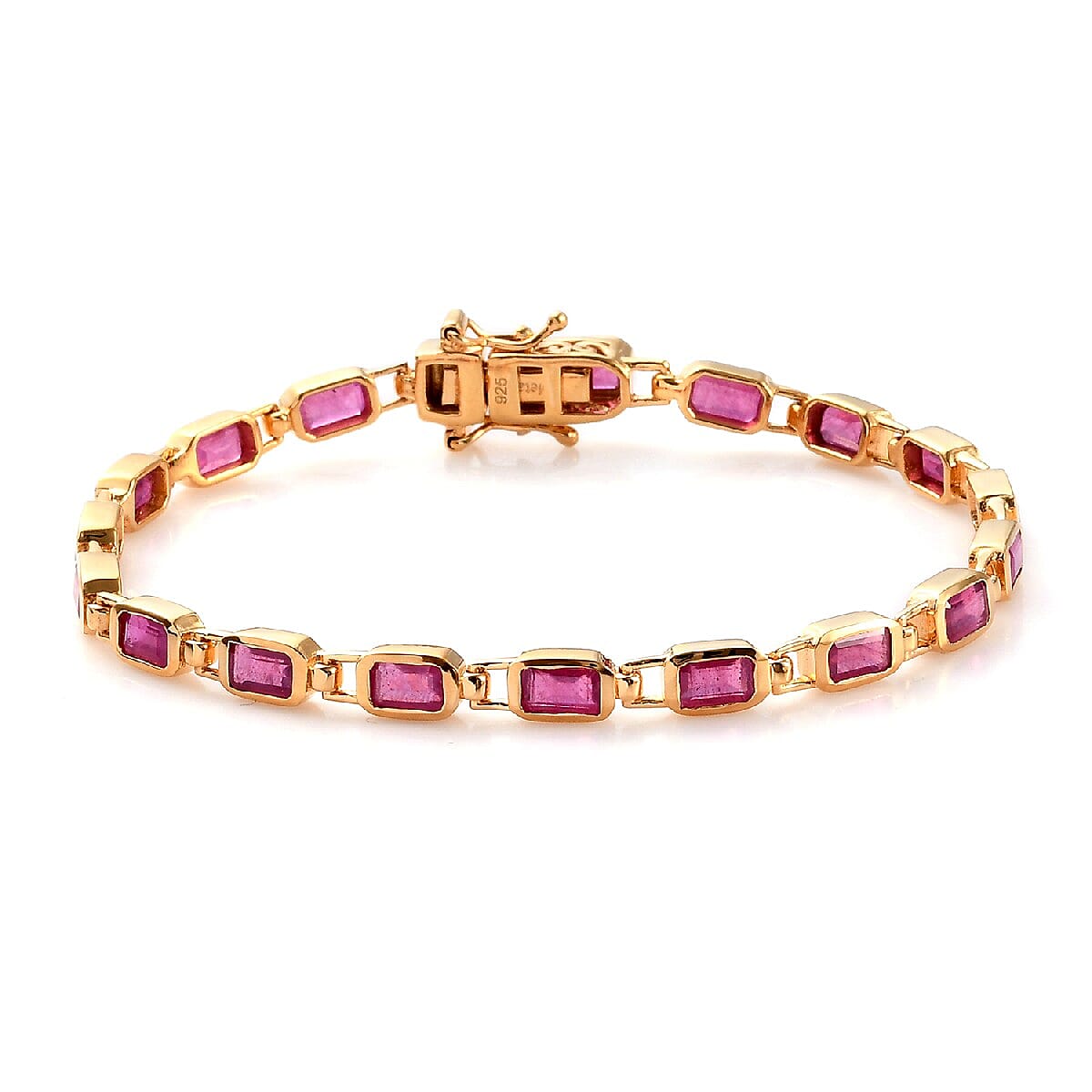 African Ruby Line Bracelet (Size 7) in 14K Gold Overlay Sterling Silver 8.12 Ct, Silver wt. 9.10 Gms