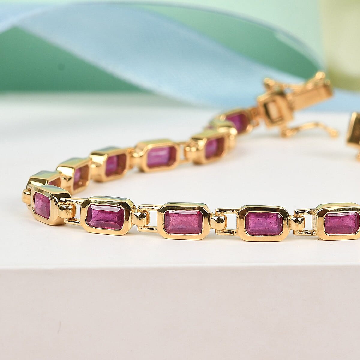 African Ruby Line Bracelet (Size 7) in 14K Gold Overlay Sterling Silver 8.12 Ct, Silver wt. 9.10 Gms