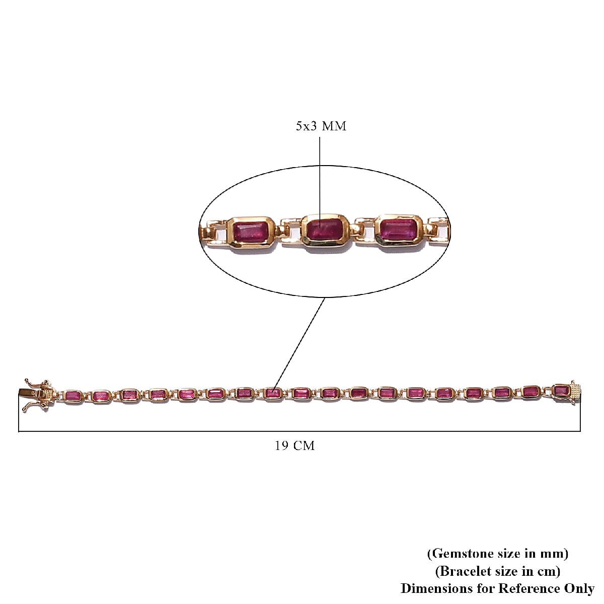 African Ruby Line Bracelet (Size 7) in 14K Gold Overlay Sterling Silver 8.12 Ct, Silver wt. 9.10 Gms