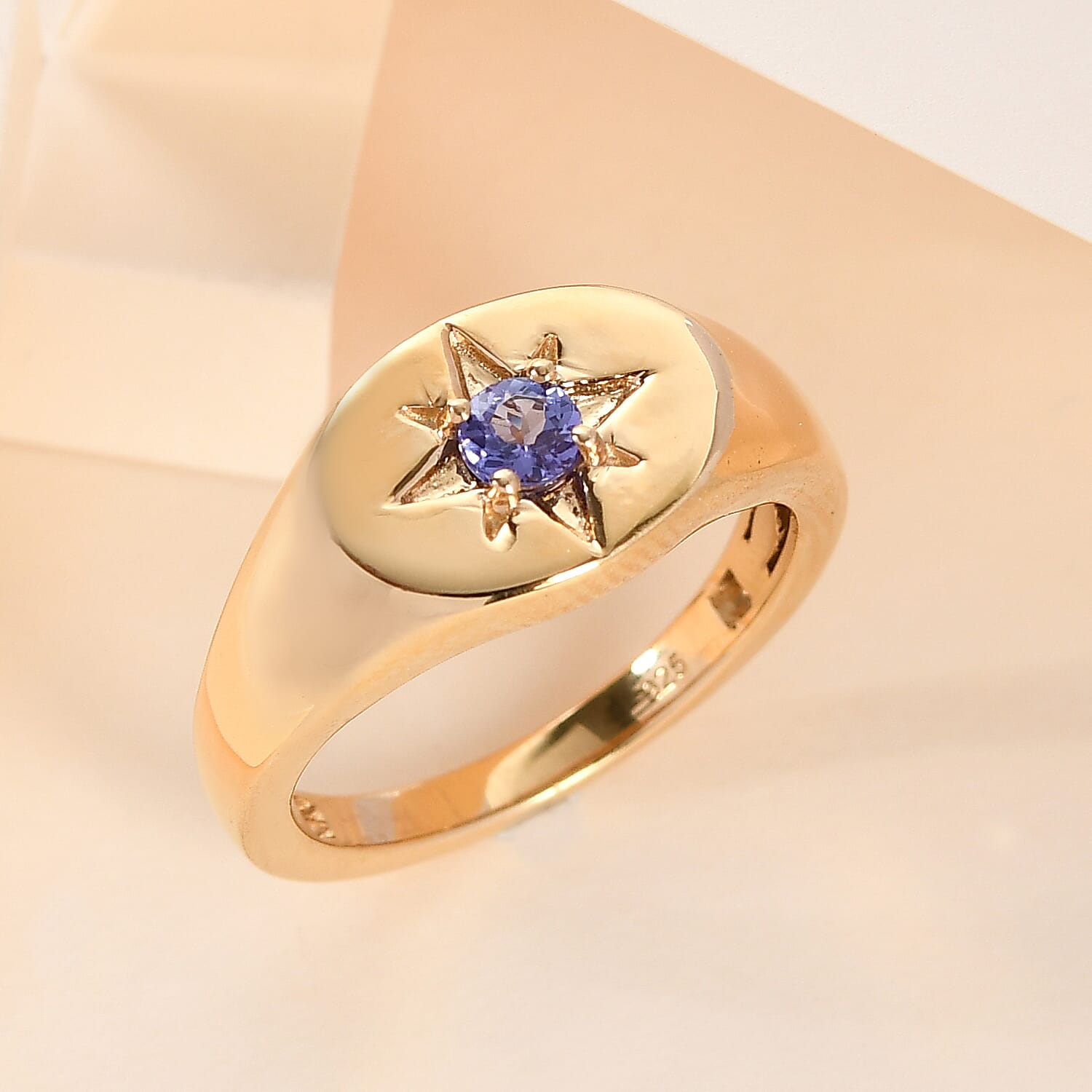 Tanzanite Star Signet Ring in 14K Gold Overlay Sterling Silver