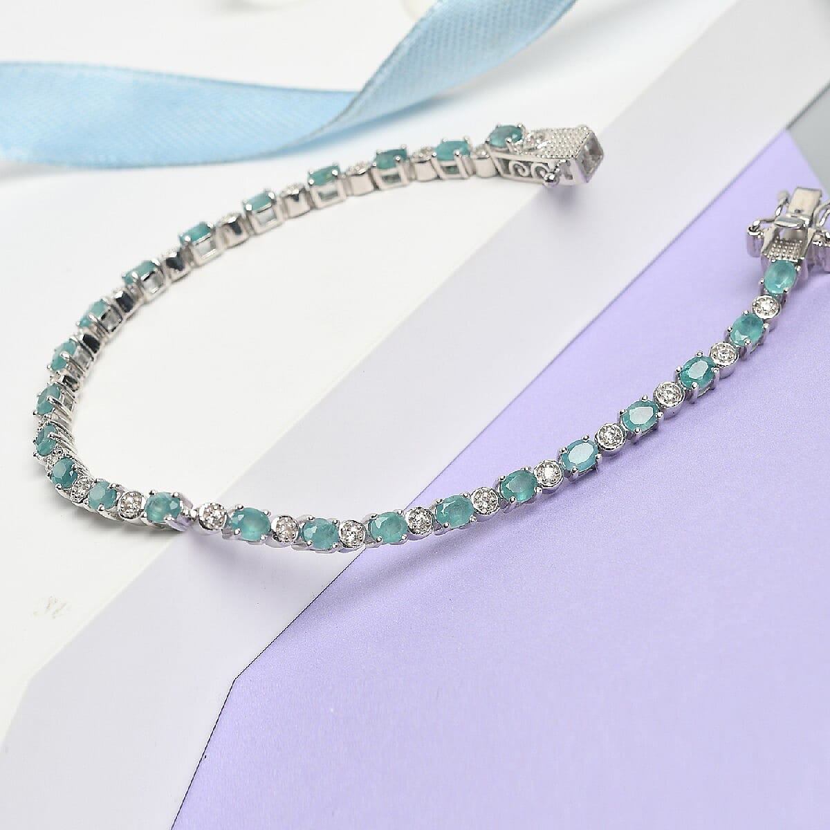 Grandidierite and Natural Cambodian Zircon Bracelet (Size 7.5) in Platinum Overlay Sterling Silver 4.59 Ct, Silver wt. 9.30 Gms