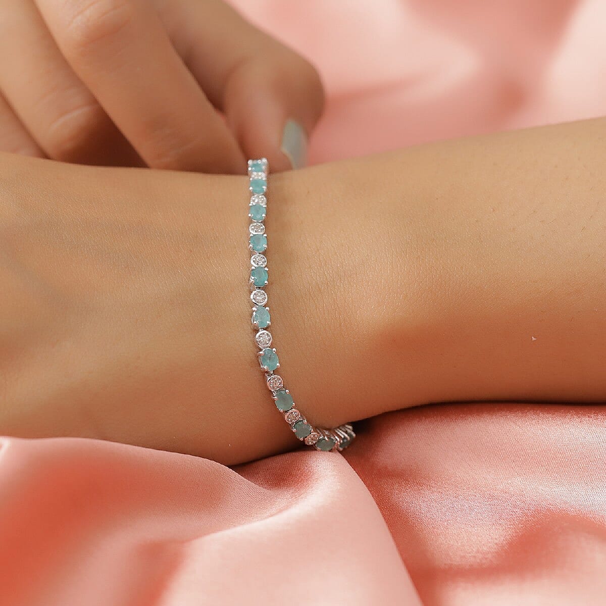 Grandidierite and Natural Cambodian Zircon Bracelet (Size 7.5) in Platinum Overlay Sterling Silver 4.59 Ct, Silver wt. 9.30 Gms