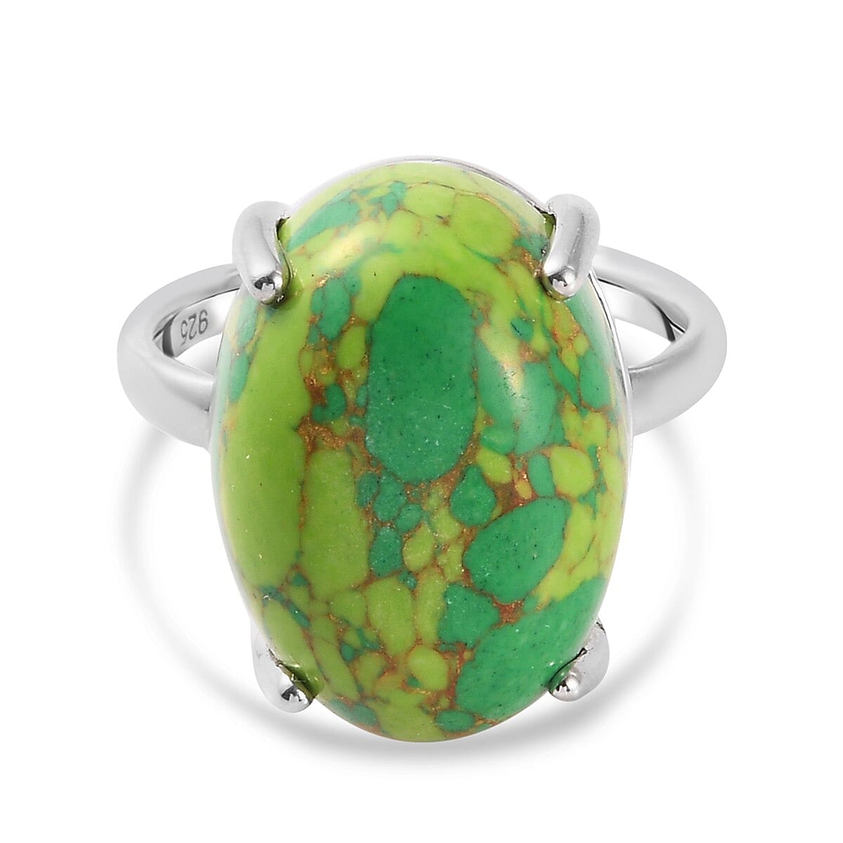 Green Mojave Turquoise Ring in Platinum Overlay Sterling Silver 10.75 Ct.