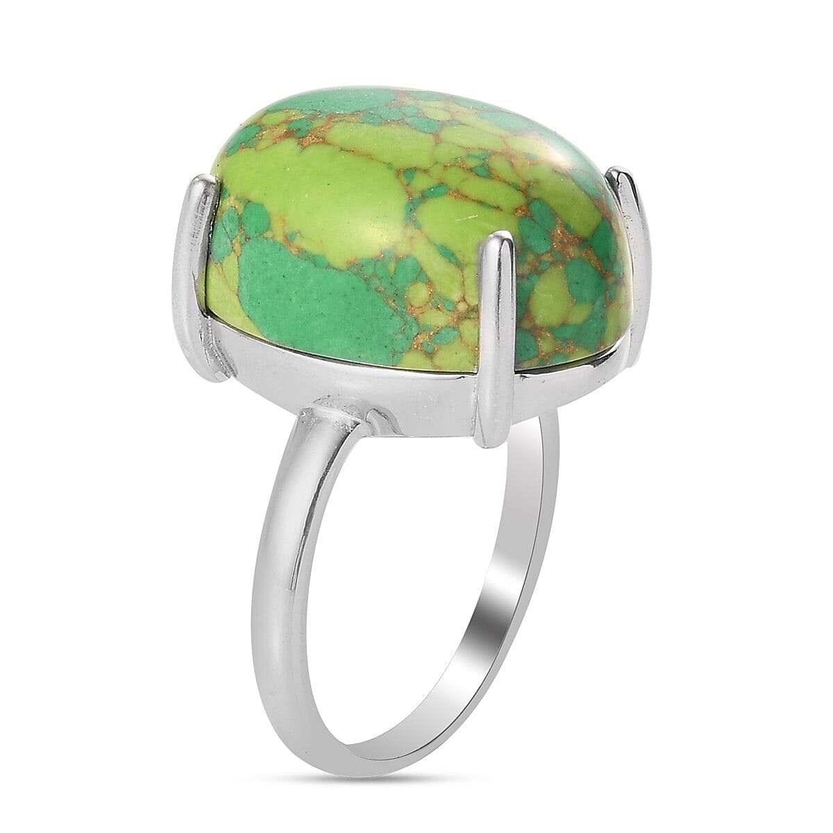 Green Mojave Turquoise Ring in Platinum Overlay Sterling Silver 10.75 Ct.