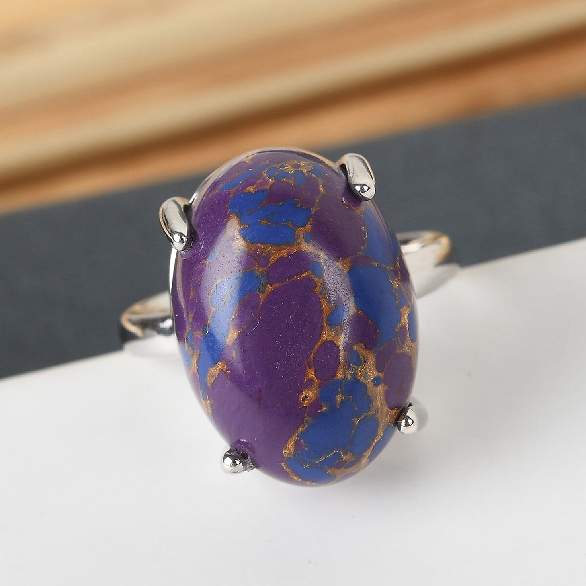Purple Mojave Turquoise Ring in Platinum Overlay Sterling Silver 9.00 Ct.