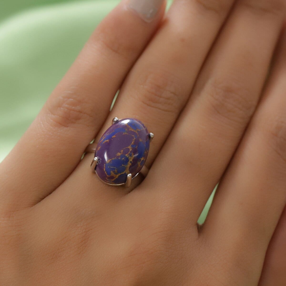 Purple Mojave Turquoise Ring in Platinum Overlay Sterling Silver 9.00 Ct.