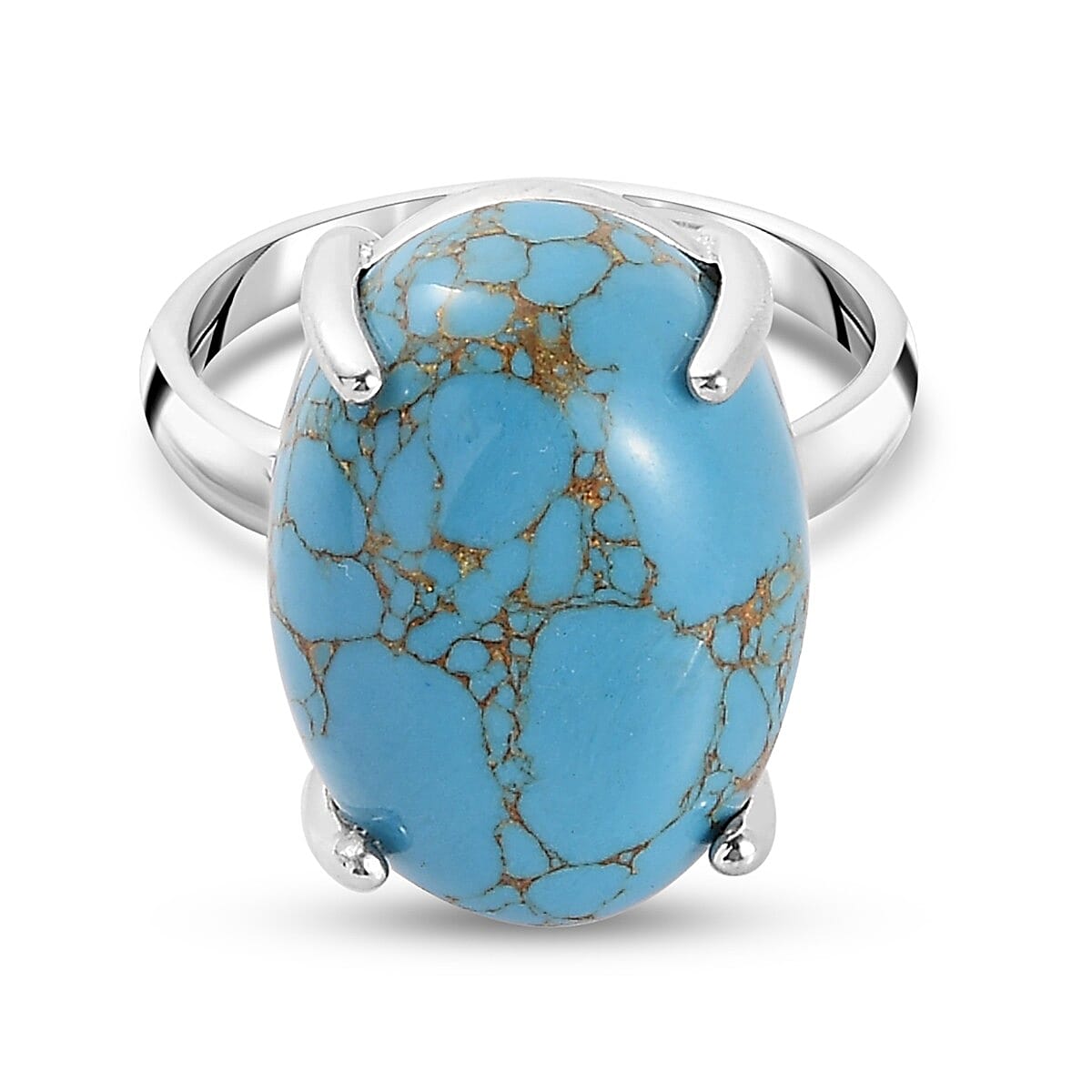 Blue Mojave Turquoise Ring in Platinum Overlay Sterling Silver 10.75 Ct.