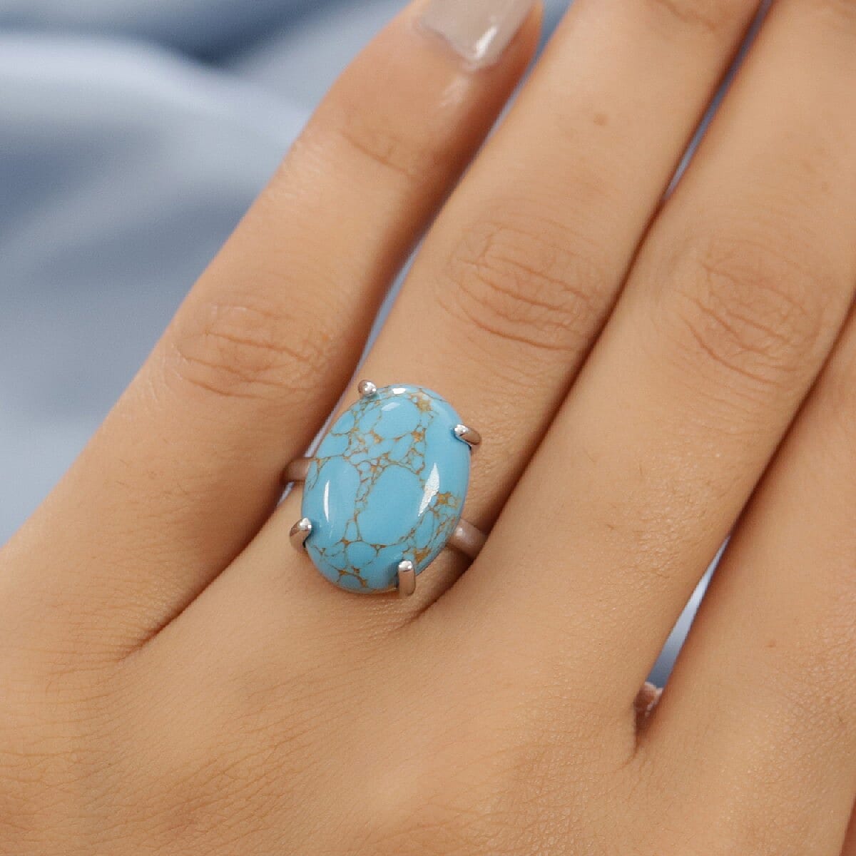 Blue Mojave Turquoise Ring in Platinum Overlay Sterling Silver 10.75 Ct.