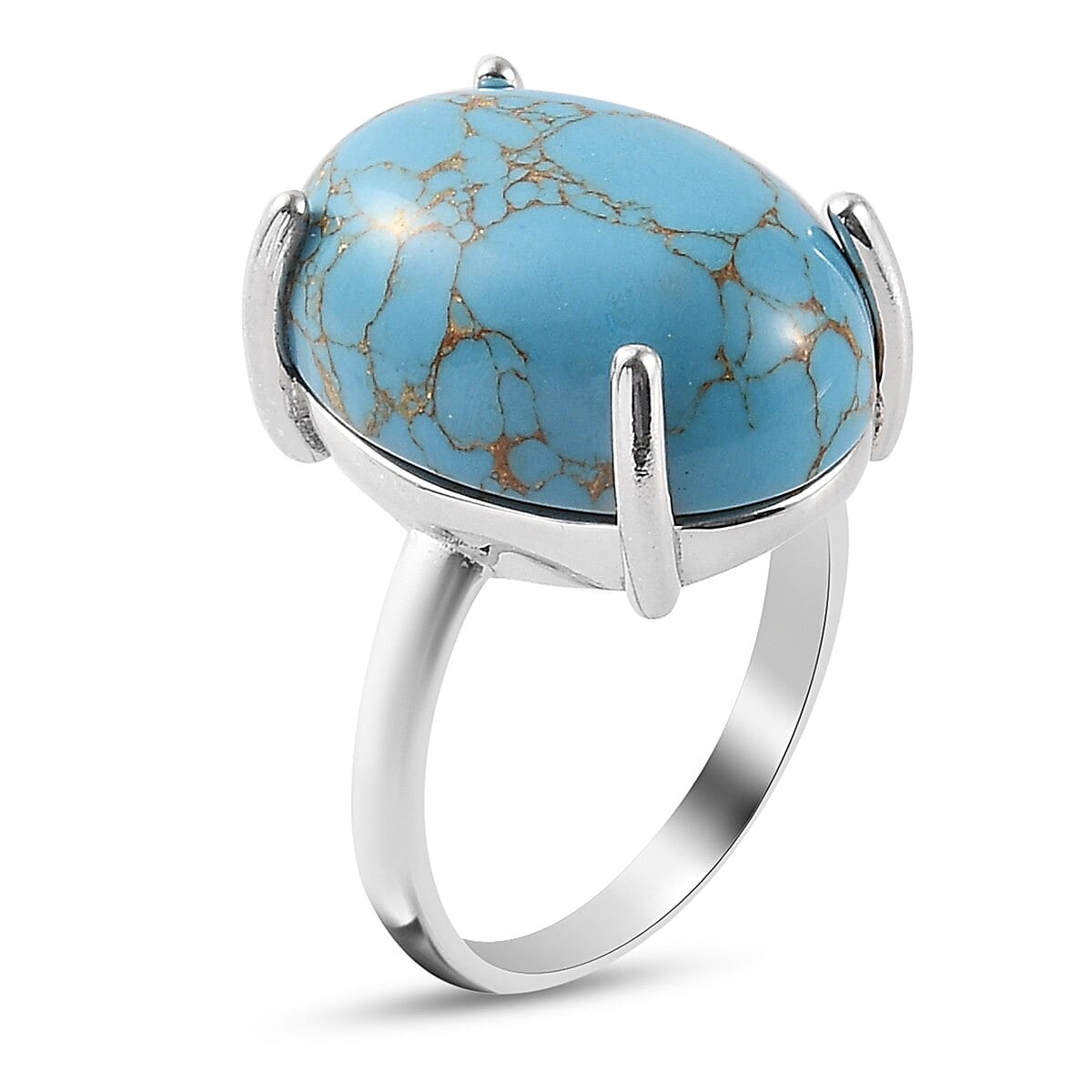 Blue Mojave Turquoise Ring in Platinum Overlay Sterling Silver 10.75 Ct.