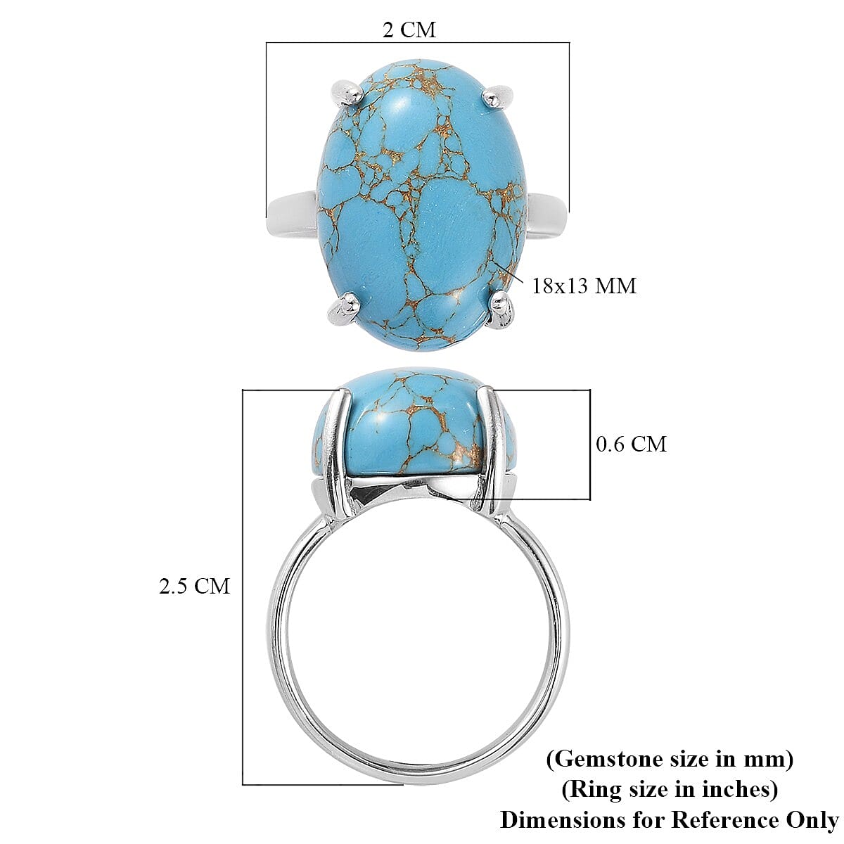 Blue Mojave Turquoise Ring in Platinum Overlay Sterling Silver 10.75 Ct.
