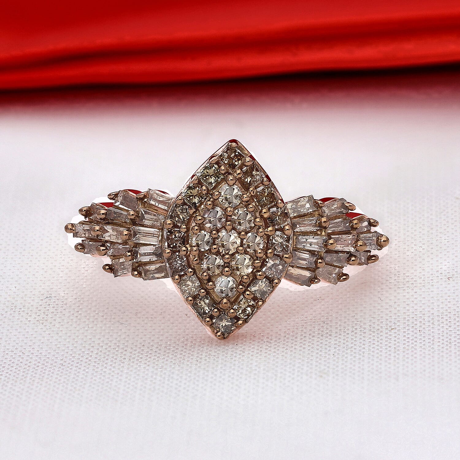 9K Rose Gold SGL Certified Natural Champagne Diamond (I3) Ring 1.00 Ct.