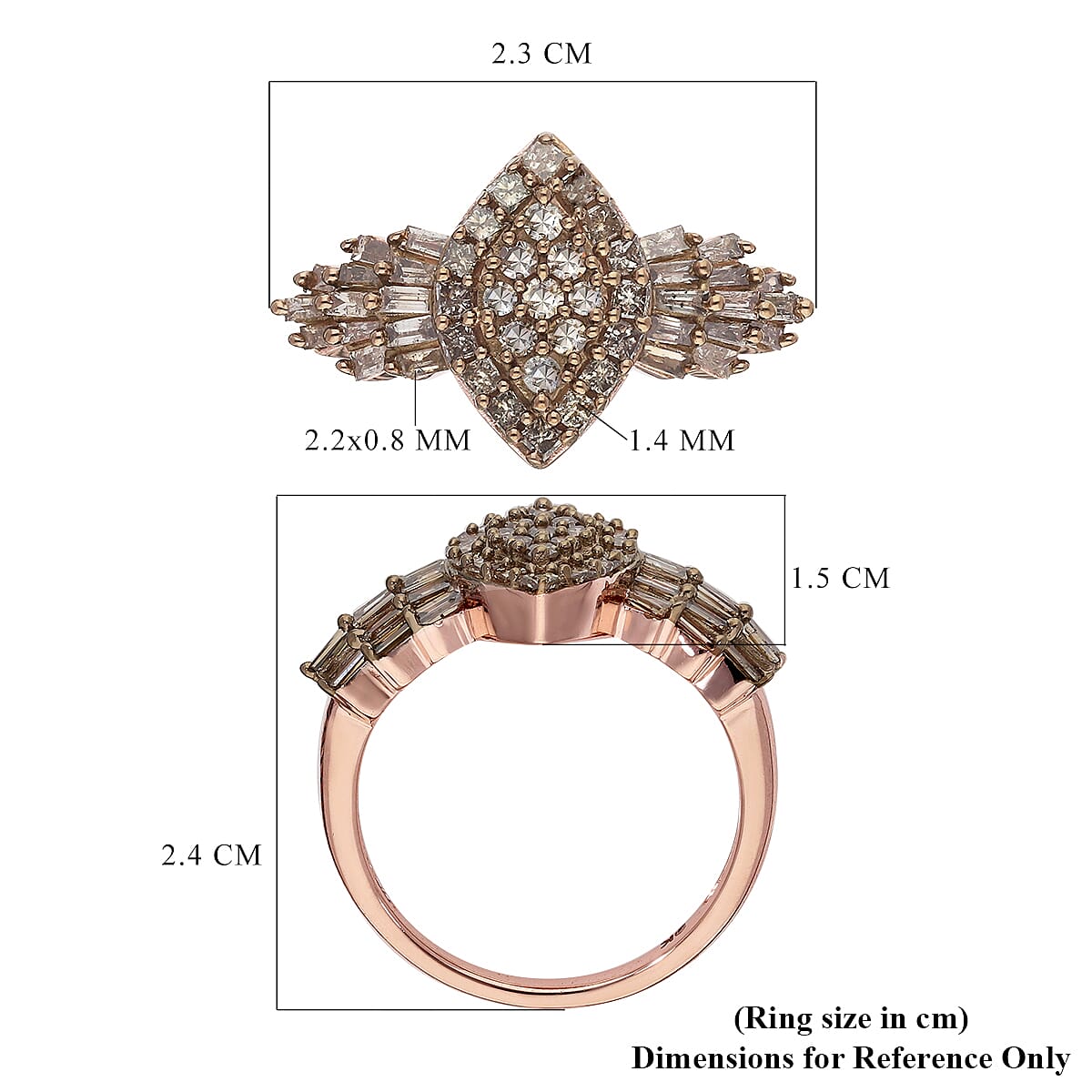 9K Rose Gold SGL Certified Natural Champagne Diamond (I3) Ring 1.00 Ct.