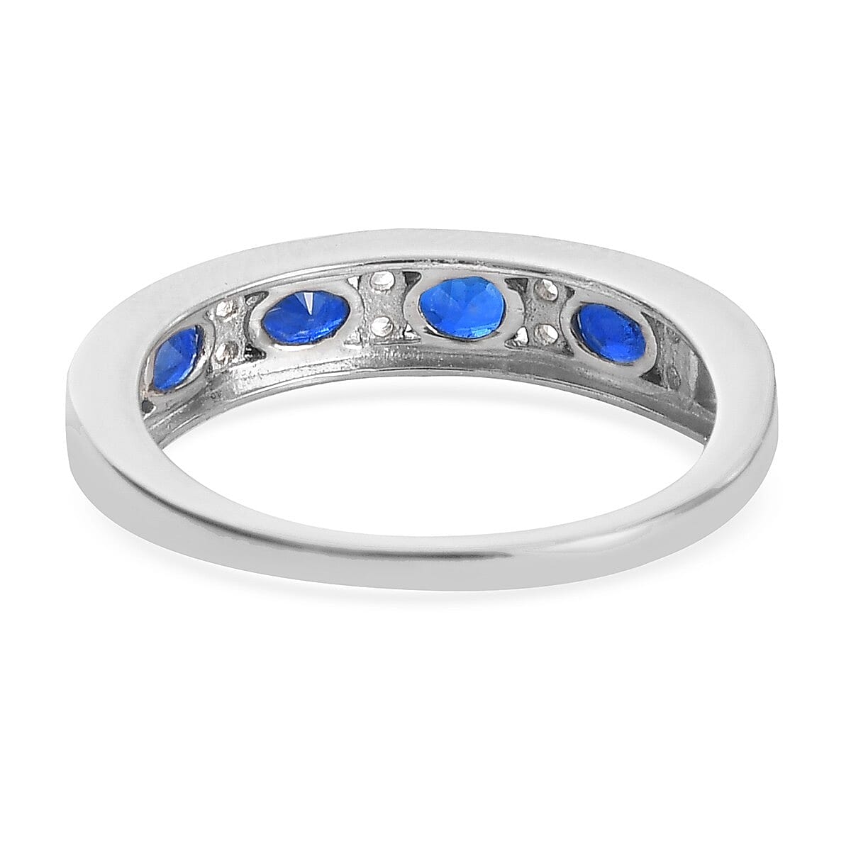 Tanzanian Blue Spinel and Natural Cambodian Zircon Half Eternity Band Ring in Platinum Overlay Sterling Silver 1.00 Ct.