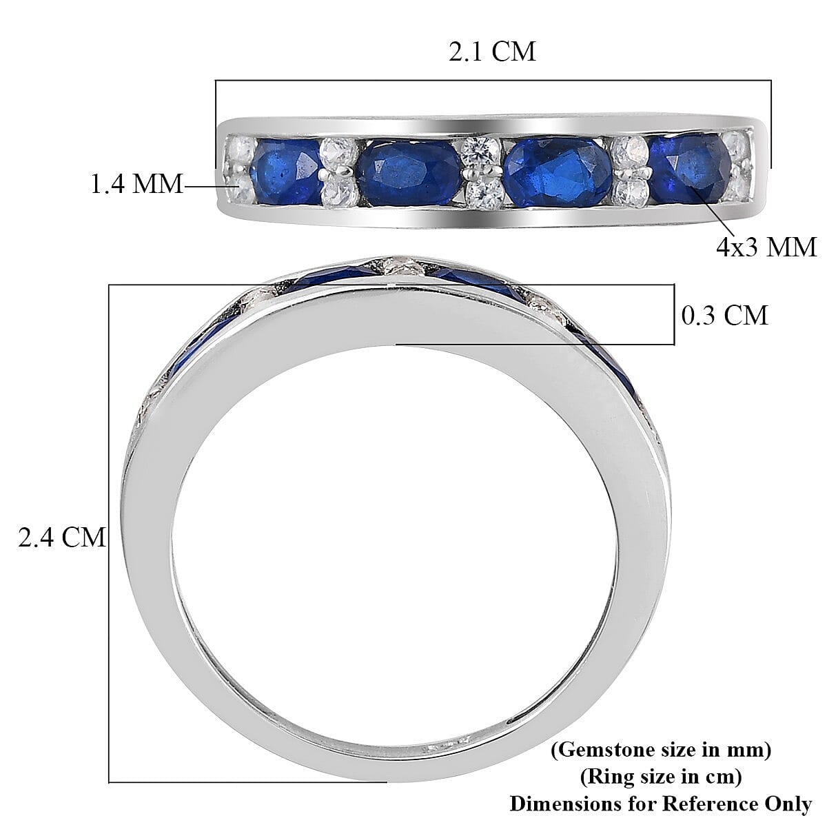 Tanzanian Blue Spinel and Natural Cambodian Zircon Half Eternity Band Ring in Platinum Overlay Sterling Silver 1.00 Ct.