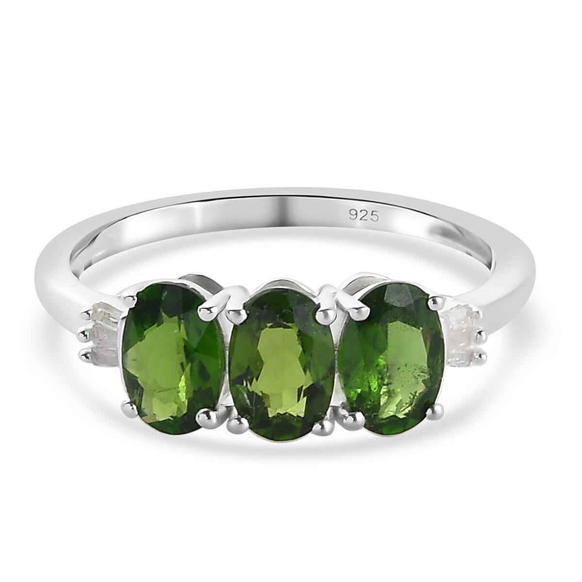 Chrome Diopside and Diamond Ring in Sterling Silver 1.27 Ct.
