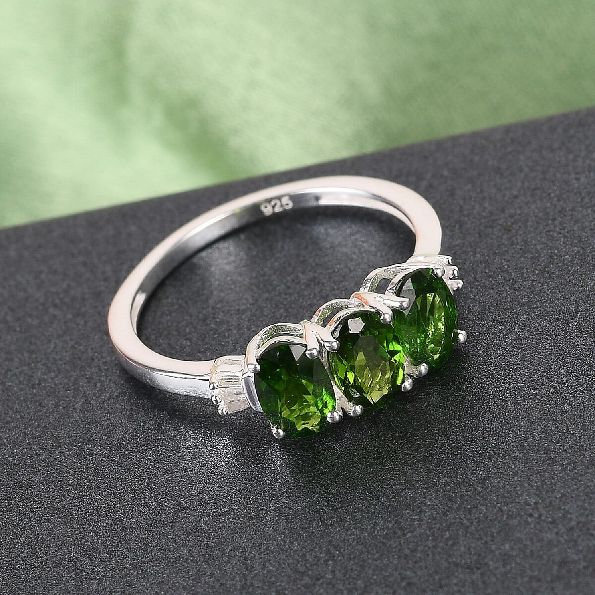 Chrome Diopside and Diamond Ring in Sterling Silver 1.27 Ct.